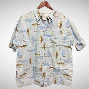 Columbia shirt Mens Large Short Sleeve button down Fishing print river lodge